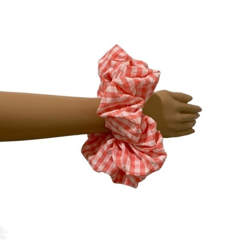 Hair Scrunchie. Pink/White Gingham.  XL. Resortwear. Hair Scrunchies. Summer